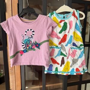 Mini Boden bundle appliqué embroidered lemurs tee toddler girl dress birds multi